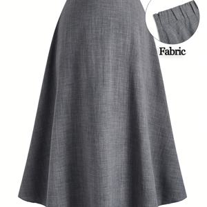 TEMU 플러스 사이즈, 여성용 플러스 사이즈 우아한 A라인 솔리드 컬러 미디 캐주얼 스커트 올시즌용