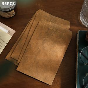 TEMU 35개 빈티지 봉투, 6.29 x 4.33인치, 노란색과 버건디 앤티크 디자인, 특별한 페인트 스토리지 봉투가 포함된 크래프트 종이 봉투 가방