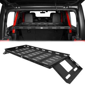 2007 u20132025 지프 랭글러 JK /JL 무제한 4도어 하드탑용 후크 로드 리어 트렁크 화물 랙 트레이 바구니 선반, 오버랜딩 캠핑 및 일상 사용을 위한 스틸 테일게이트 보관 수하물 캐리어