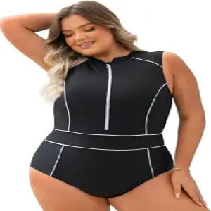 커브타이드 여성 원피스 수영복 플러스 사이즈 운동 민소매 스탠드 칼라 지퍼 앞 스포츠 L