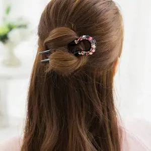 BS 복고 큐빅 비녀 올림머리 U자 뒤꽂이 한복 머리꽂이 유자비녀