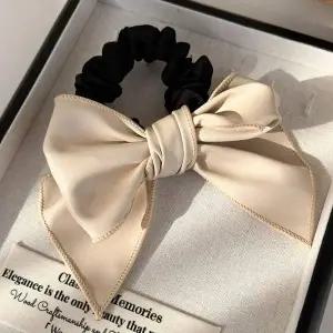 곱창 머리끈 여성용 리본고무줄 스크런치헤어끈 베이지 여자머리끈