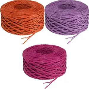 파티킬 984피트 라피아 리본 3롤 원사 종이 밧줄 꼬임 끈 뜨개질 가방 공예 축제 선물 꽃다발 포장 오렌지