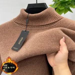 터틀넥 목 티 폴라 캐시미어 니트 스웨터 원피스 벨벳 남자 남성 회전 가능 2024 겨울 기모 두꺼운 탑 베이