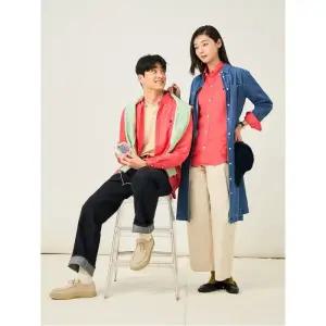 남녀공용 리넨 솔리드 셔츠 - 핑크