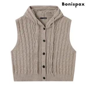 꽈배기 후드 버튼업 니트 베스트 (XP4VW002L0)