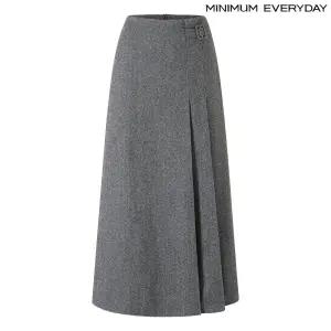 ( 에브리데이)헤링본 텍스처 클래식 버클 롱 스커트 (EB4WH028D)