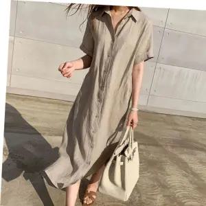 LYF 가성비 린넨 원피스 여름 롱 블랙 루즈핏 반팔