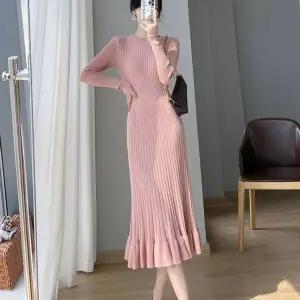 여성 RI61QO93 3컬러 밑단 프릴 우아한 긴팔 니트 롱원피스