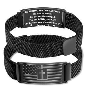 페르비아 부활절 바구니 스터퍼 - 플래그 크리스천 크로스 성경 구절 팔찌 남성 청소년을 위한 영감을 주는 손목밴드 종교 생일 선물 조절가능 스테인리스 스틸