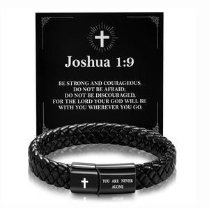남자를 위한 알리슬 블랙 땋은 가죽 팔찌 남자 아빠를 성경 구절 영감 기독교 종교 남편 남자친구 손자 생일 크리스마스 선물