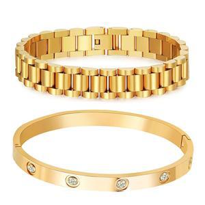 A D. Allen & DANMI. 18K 골드 도금 러브 뱅글 팔찌 세트 유연한 와이드 손목밴드 사랑을 위한