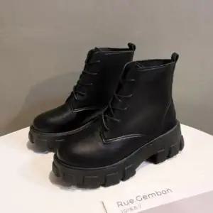 |CCS7DBB|여성 가을 겨울 일상용 와플 통굽 레더 레이스업 앵클 부츠