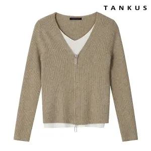 탱커스 브이넥 투웨이 집업 레이어드 배색 니트 TW3KP019L0 1182760