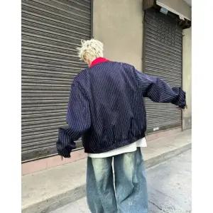 춘추 캐주얼 빈티지 남사친 집업 점퍼 스트라이프 칼라 코트 자수 커플 재킷 패피3