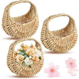 결혼식 피크닉 정원 홈 데코용 플라스틱 안감이 있는 손잡이 라탄 바구니가 플라워 걸 바구니 작은 하프 문