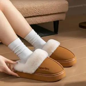여성 슬리퍼 실내 깔끔한 디자인 포인트 외출 사무실 로고 겨울 방한 슈즈 퍼