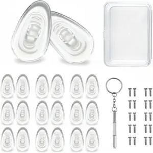 10쌍 안경 코 패드 나사 삽입 소프트 실리콘 에어 챔버 및 드라이버가 포함된 수리 키트 미끄럼 방지