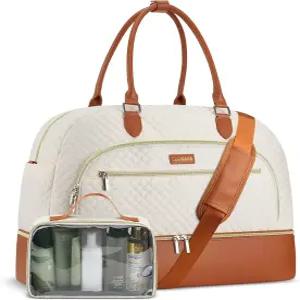 여성용 CLOKARS 위켄더 가방 베이지 브라운 여행 비즈니스 체육관 병원용 신발 수납함과 세면도구 가방이