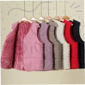 웨이브패턴 패딩 융기모조끼 브이넥 여자 경량 방한 베스트 조끼