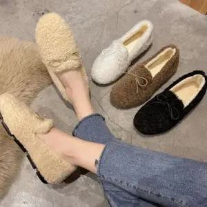 여성로퍼 OX717124 방한 보트슈즈 스타일 카신 겨울 털단화 L