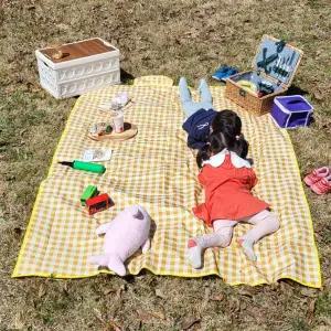 P1 체크무늬 방수 피크닉 매트 옐로우 중형