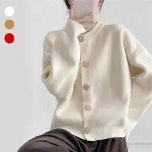 패션스타일 긴팔 라운드 여자 겨울 골드 간절기 버튼 가디건 베이직 가을