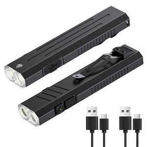 2팩 충전식 EDC 손전등 - 긴급 원 클릭 스트로브 모드, 1600 고광도 휴대용 포켓 라이트 미니 손전등, 작업용 캠핑 수리용 마그네틱 스몰 슬림 플랫