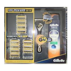 질레트 120주년 프로쉴드 옐로우 파워 전동면도기 면도날 12입 쉐이빙폼 선물 12개월 1년팩