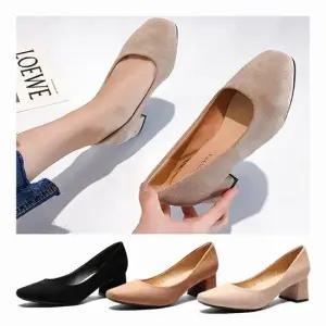 편한 구두 낮은굽 사각앞코 스웨이드 힐 정장 펌프스 스틸레토미들힐 힐 통굽 웨딩슈즈