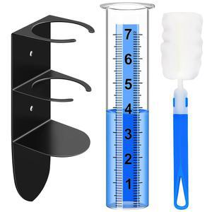 레인 게이지 실외, 7인치 대형 교체 튜브, 2인치 1인치 스테인리스 스틸 랙 홀더, 클리어 넘버 동결 방지 강화 플라스틱 게이지, 가든 잔디 마당 울타리 파티오 농장(블랙)