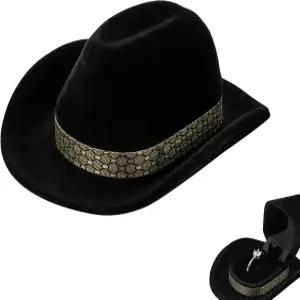 CAIRIAC 프로포즈 링 박스 카우보이 모자 주얼리 크리에이티브 작은 케이스 기념일 약혼식 생일 발렌타인