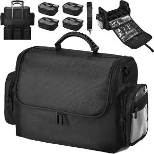 메이크업 트레인 케이스 18.1인치 대형 여행용 정리함 휴대용 아티스트 가방 어깨끈 브러시 슬롯 4개