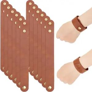 OLYCRAFT 12개 조절 가능한 가죽 팔찌 8.6x1 인치 빈 정품 스냅 커프 손목 밴드 갈색 DIY 공예 보석 제작용