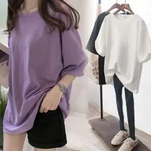 여자 여름 무지 스판 실켓 아이스 라운드넥 반팔티