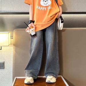 블랙일자와이드데님팬츠 댄스공연 통바지 초등 고학년 170호 힙합 방송댄스 무대의상 여아