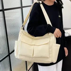 숄더 캔버스 백 빅사이즈 데일리 학생 카고 캔버스 백 쇼퍼 가벼운 크로스 에코백 무지 사각 남성