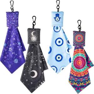 안경 청소용 천 4PC 극세사 렌즈 열쇠고리 포지티브 에너지 밸런스 - 이블 아이 만다라 선 문 아우라 보호