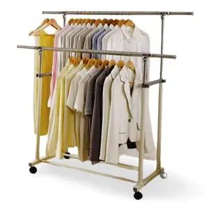 업 이동식 2단 행거 가정용 옷걸이 바퀴달린 행거 철제 튼튼한 옷정리 행거