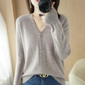 패션스타일 브이 루즈핏 여성 코튼 데일리 가디건 니트