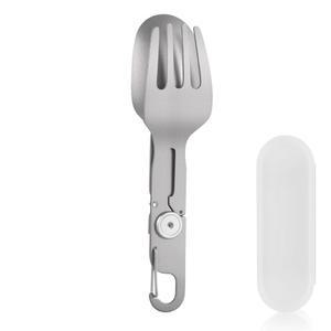 ZING TTI 티타늄 캠핑 플랫웨어, 2 in 1 탈착식 접이식 식기, 포크 및 스푼, 수납함, 도구, 여행용 야외, 캠핑, 하이킹, 피크닉에 적합