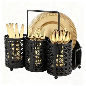 넬리벳 식기 캐디 실버웨어 홀더 포크 스푼 냅킨 종이 접시 정리 금속 커틀러 정리함 파티 주방 조리대 캠핑 피크닉 - 블랙 메시