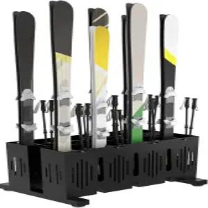 이스트렉슨 8쌍 스키 보관 랙 폭 조절식 고정 바 포함 헤비 듀티 메탈 프리스탠딩 - 차고 가정 상점에