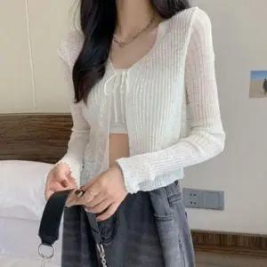 패션스타일 원사 라운드 봄 얇은 니트 가디건 브이 여름 시스루 여자 여성 가벼운 소재