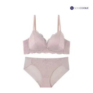[섹쿠] 노와이어 레이스 브라렛 팬티 세트_인디핑크