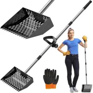 치킨 똥 스쿠퍼 레이크 2-in-1 조절 가능한 쿱 푸퍼 삽(35~62인치) 쿱/염소 가판대/안정 청소 도구를 위한