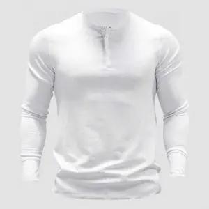 남자 슬림 긴팔티 화이트 골지 라운드 티셔츠