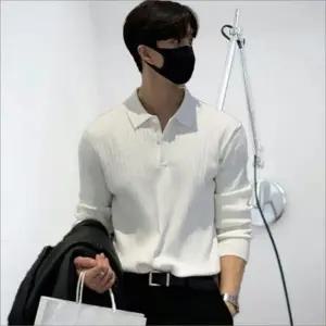 긴팔 카라 티셔츠 남자 버튼 골지 신축성