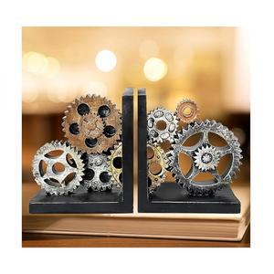 BELLAA 20881 장식용 북엔드 기어 책장 끝 아트 방지 조각상 장식 미끄럼 산업 사무실 모던 빈티지 조각 홀더 선반 무거운 지지 스토퍼