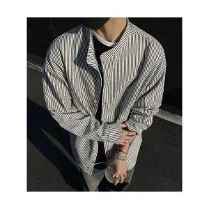 코아픽샵 블랙 남성용 빈티지 캐주얼 셔츠 키작남 스트라이프 봄가을 긴팔 체크 꾹3